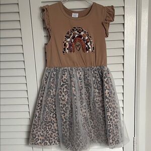 Girls' Tan and Leopard Print Dress